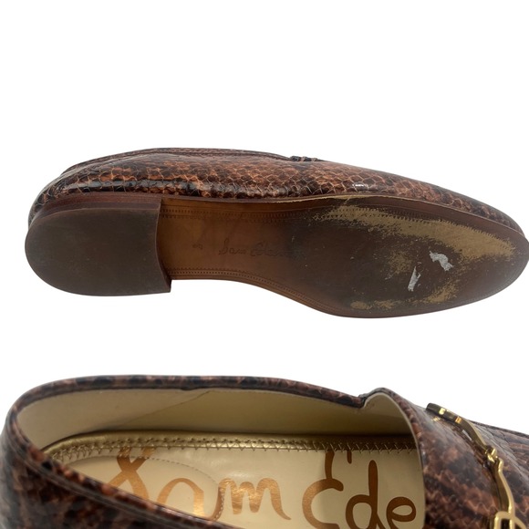 Sam Edelman Loraine Leather Gold Metal Bit Loafers Brown Snake Skin Size 8 - Picture 8 of 9